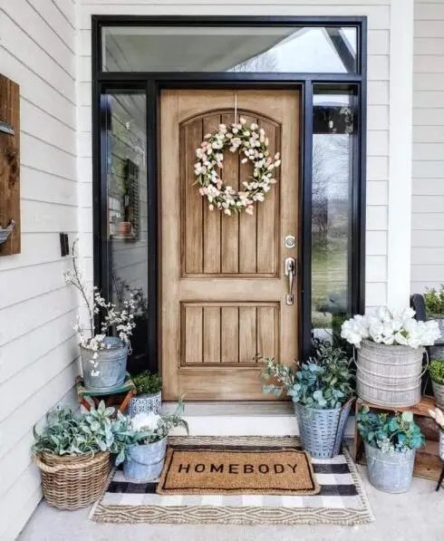 Wood Door Spring Wreath